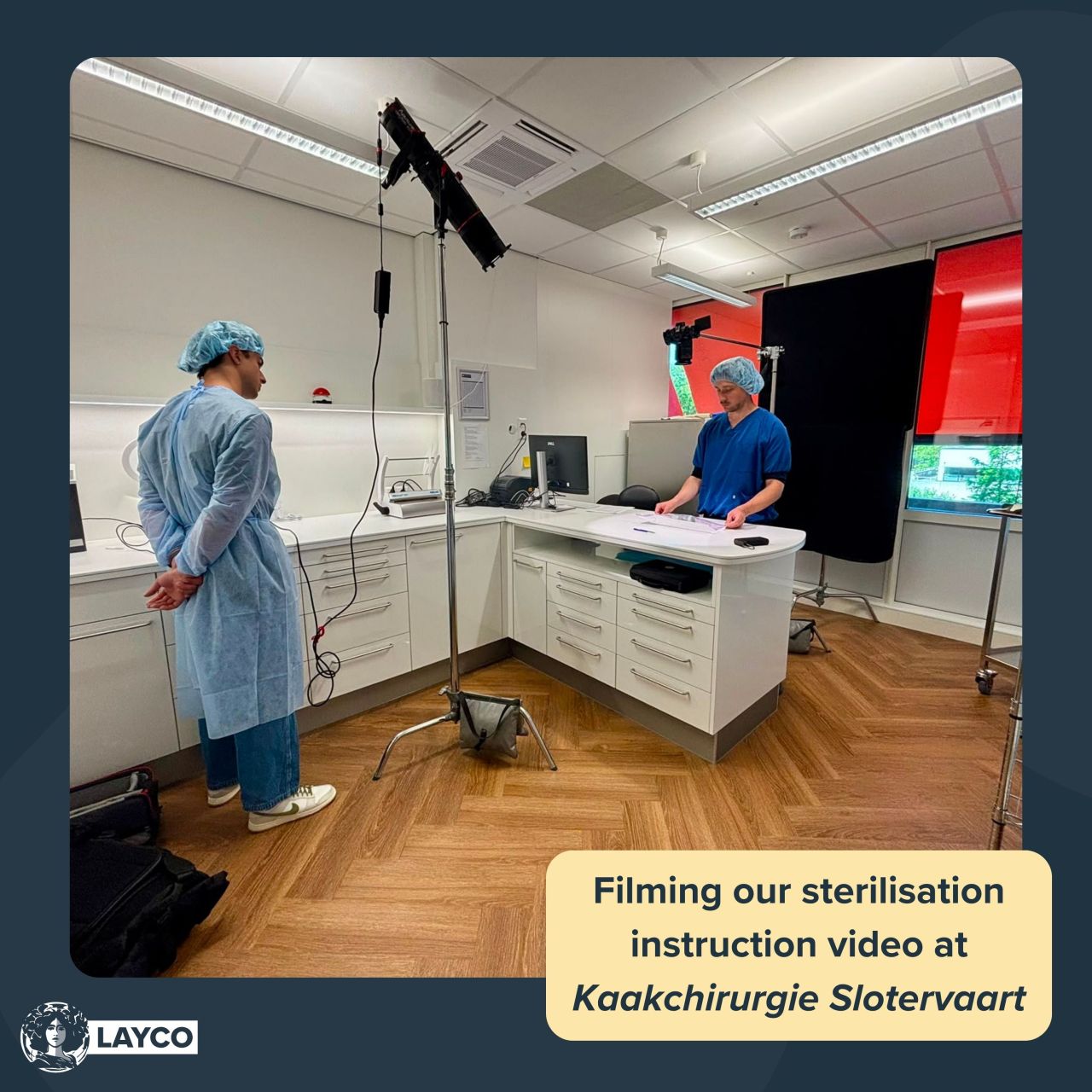 Filming LAYCO’s cleaning and sterilisation instruction video at Kaakchirurgie Slotervaart.